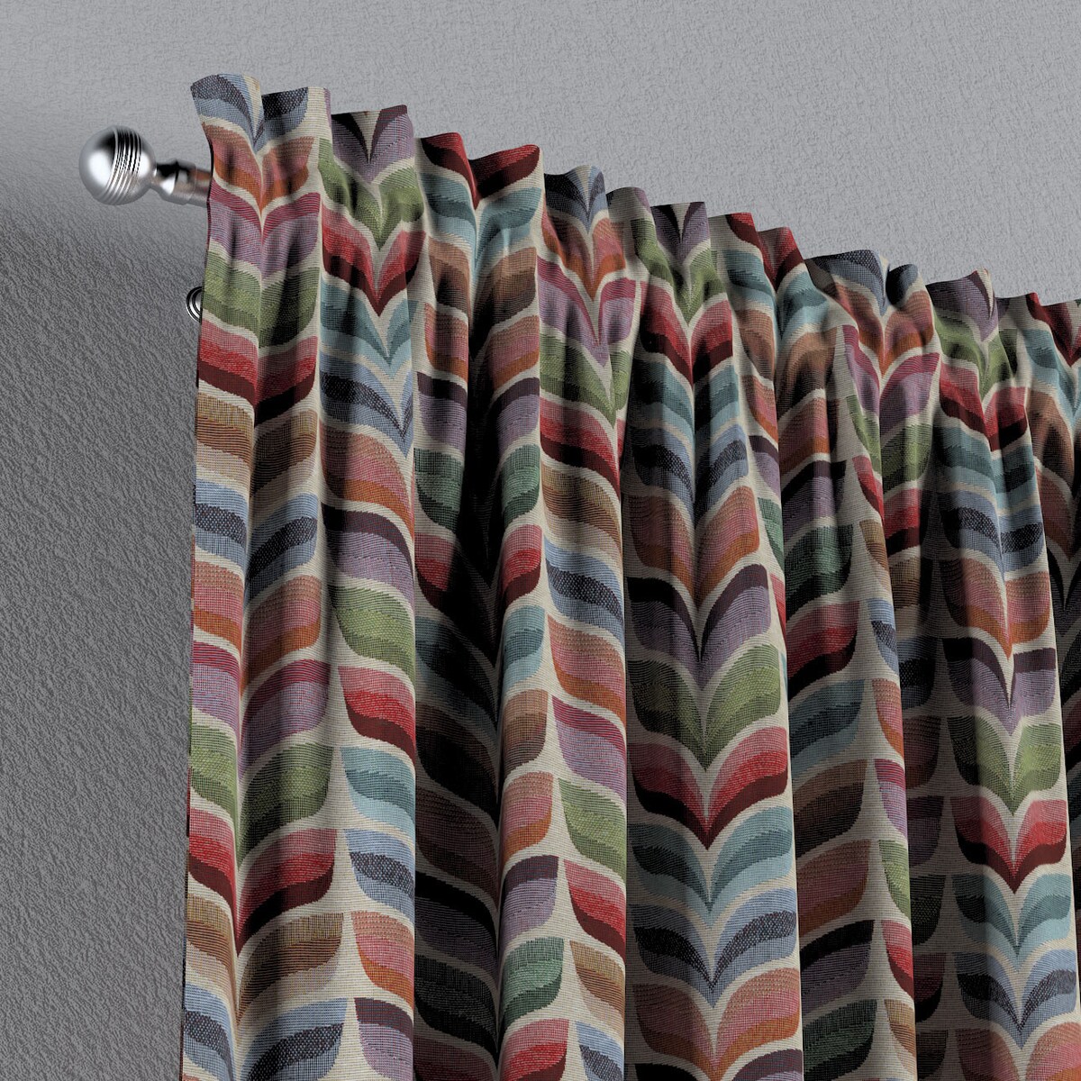 Zasłona na kanale z grzywką 1 szt. 130x260 różowo-niebieski motyw roślinny