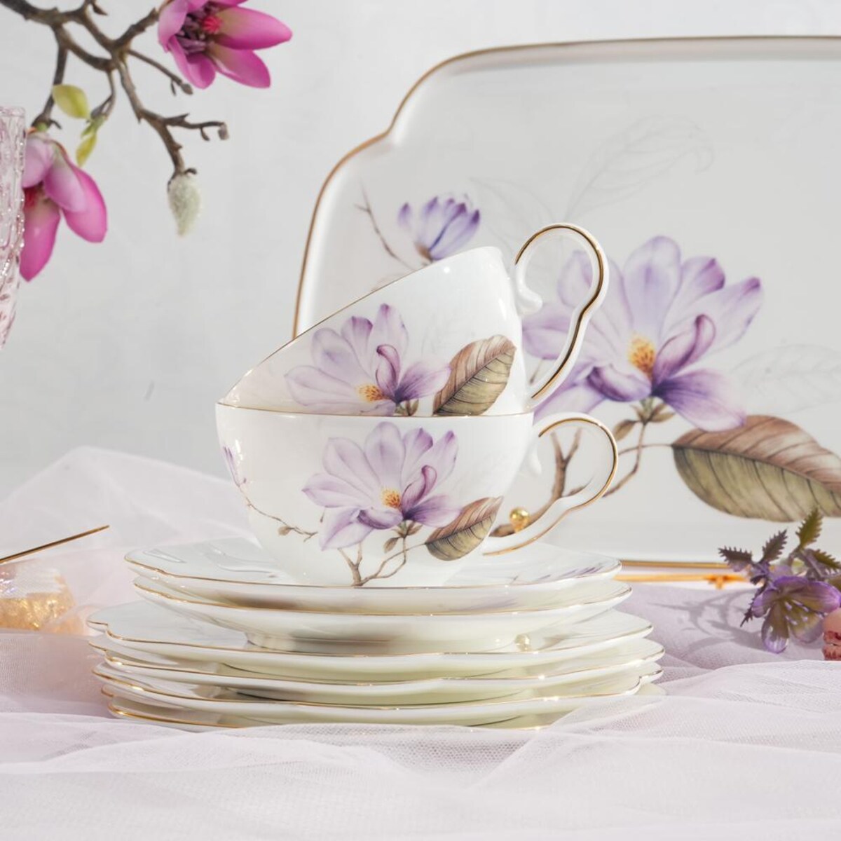 VILLA ITALIA Filiżanka do herbaty porcelanowa 200 ml ze spodkiem SECRET of SPRING