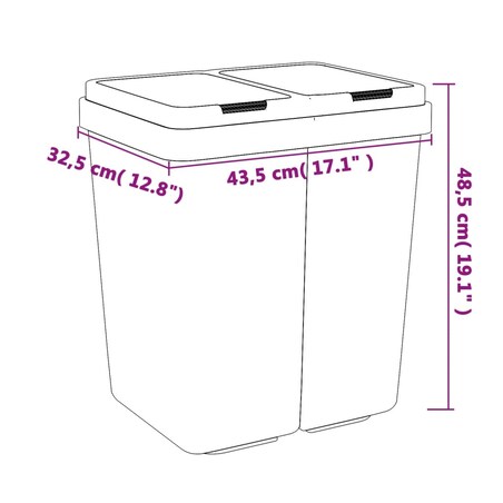 vidaXL Podwójny kosz na śmieci, biały, 2x25 L