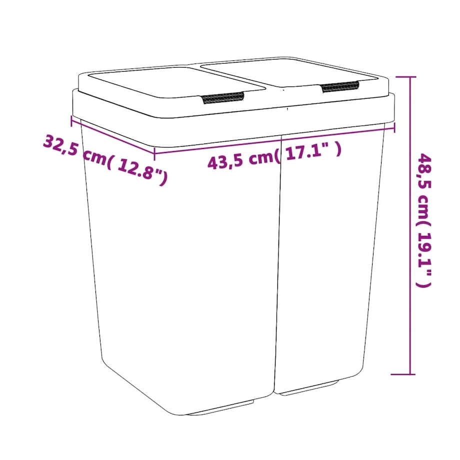 vidaXL Podwójny kosz na śmieci, biały, 2x25 L