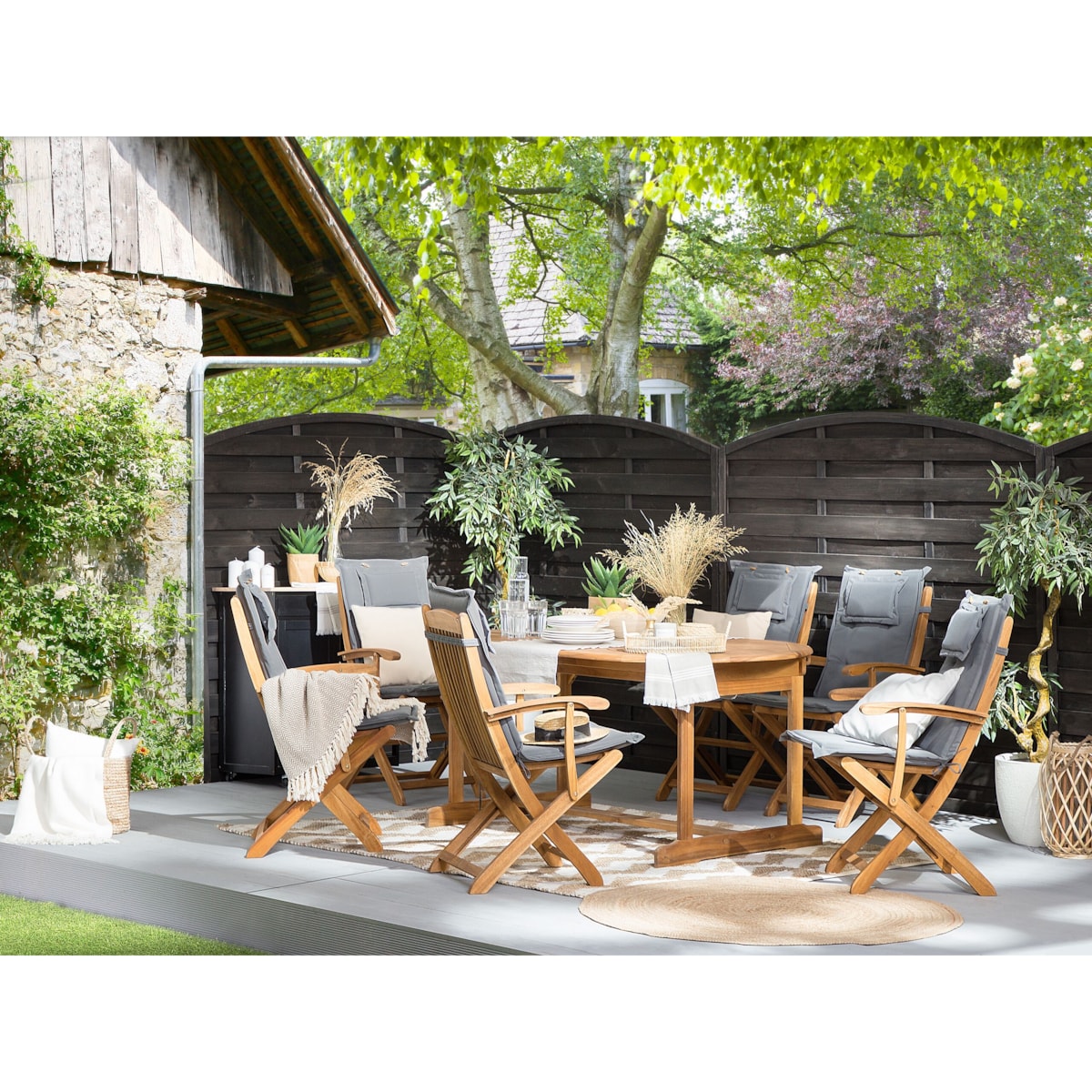 Zestaw ogrodowy drewniany 8-osobowy poduchy grafitowe MAUI