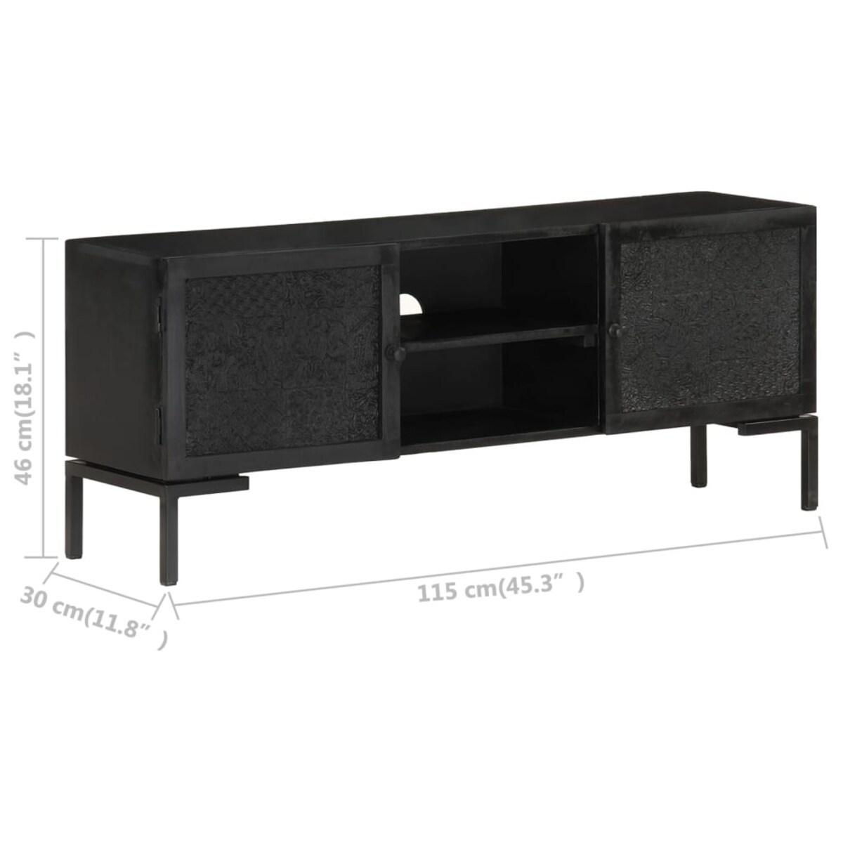 vidaXL Szafka pod TV, czarna, 115x30x46 cm, lite drewno mango