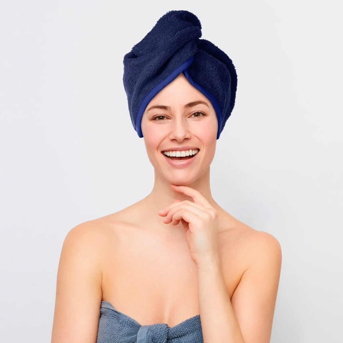 Turban do Włosów Ręcznik Kąpielowy na Głowę Bawełna Frotte Granat Chłonny