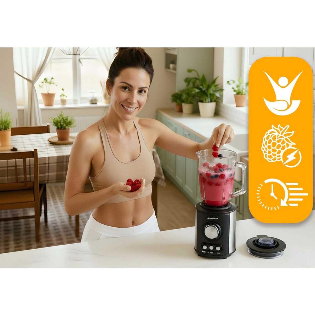 Duży blender kielichowy szklany Berdsen 800w czarny 1,5l