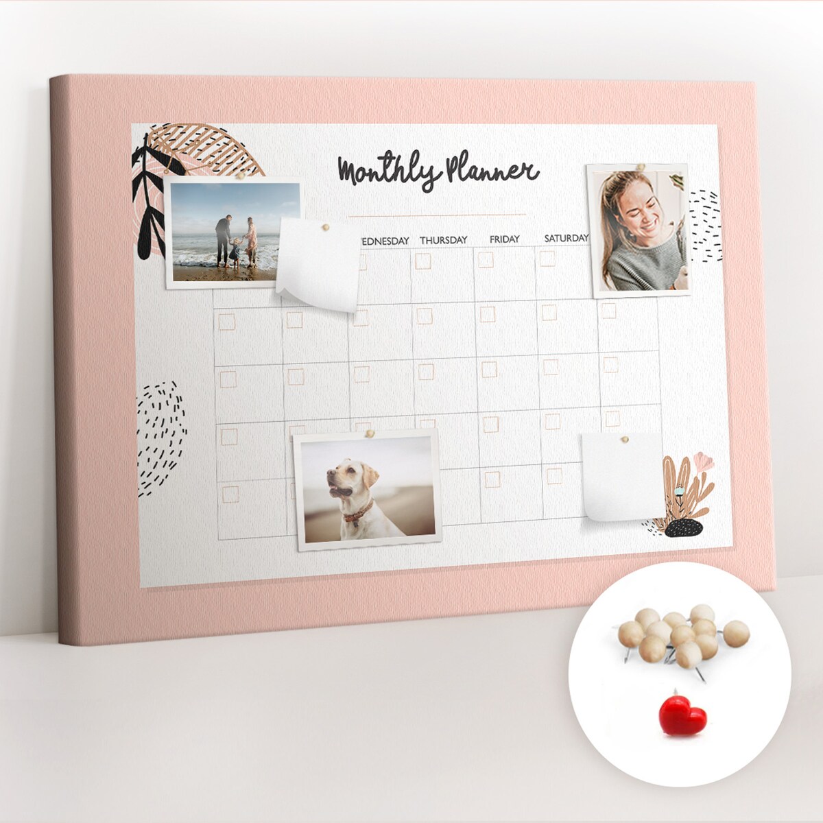 Tablica korkowa Planer miesięczny 100x70cm - drewniane pinezki