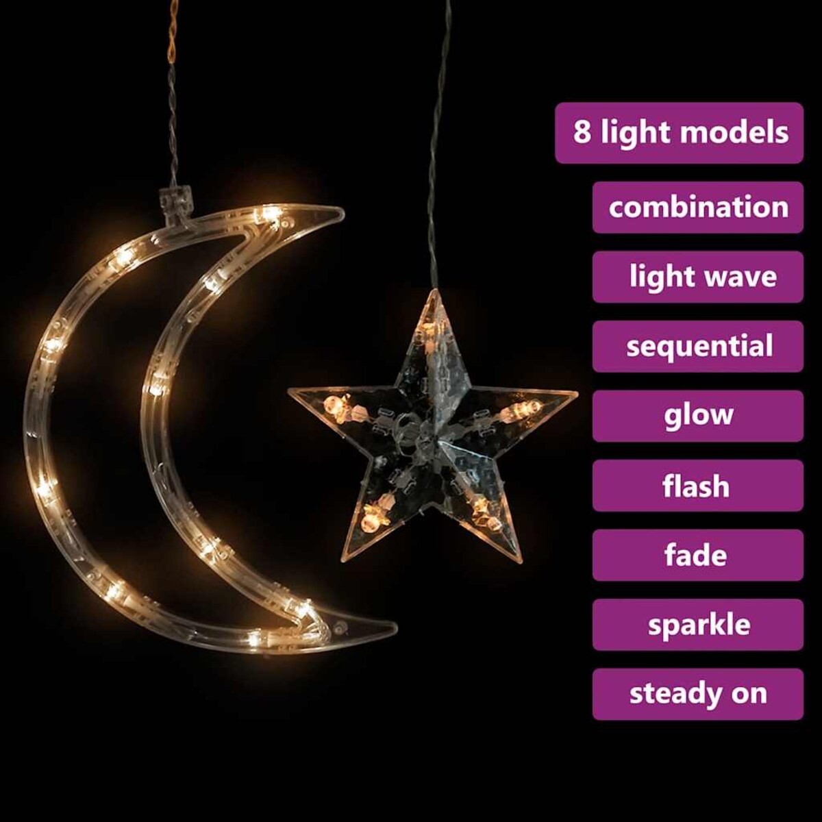 vidaXL Lampki świąteczne z gwiazdkami i księżycami, na pilota, 138 LED