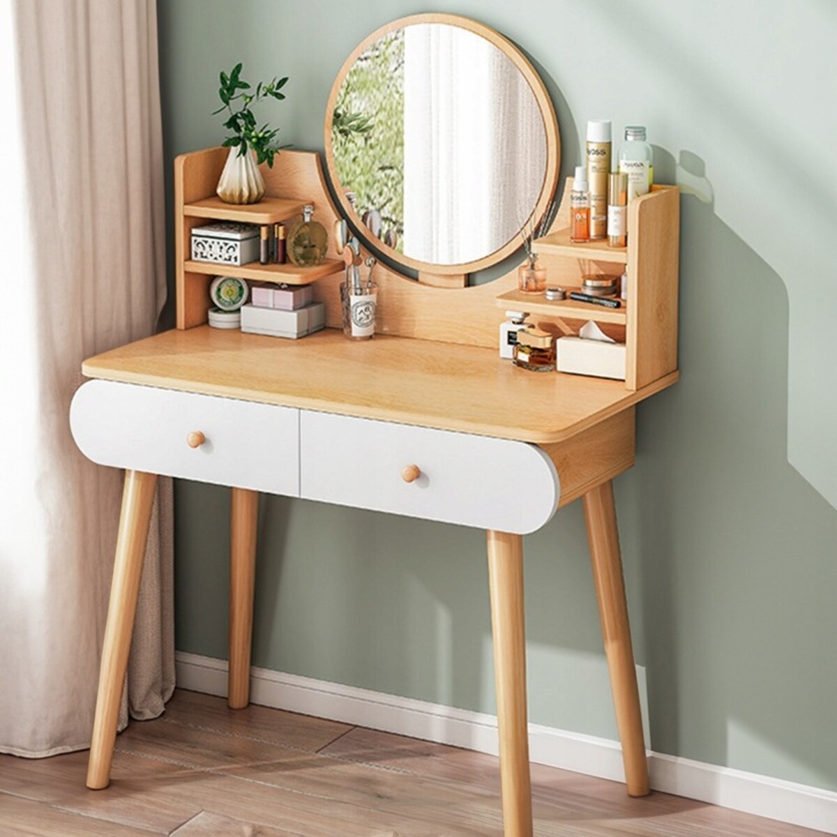 Toaletka kosmetyczna z lustrem makijażu duża drewniana skandynawski 120 cm