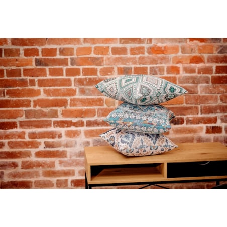 Folkowa poduszka gobelinowa 45x45 Aria - kremowo niebieska