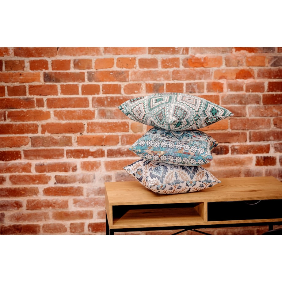 Folkowa poduszka gobelinowa 45x45 Aria - kremowo niebieska