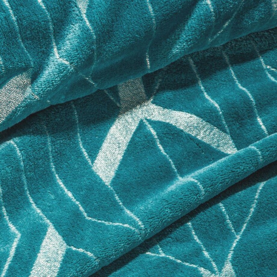 Koc mikrofibra z Nadrukiem 150 x 200 cm Turkusowy Elegancki Pled na Sofę
