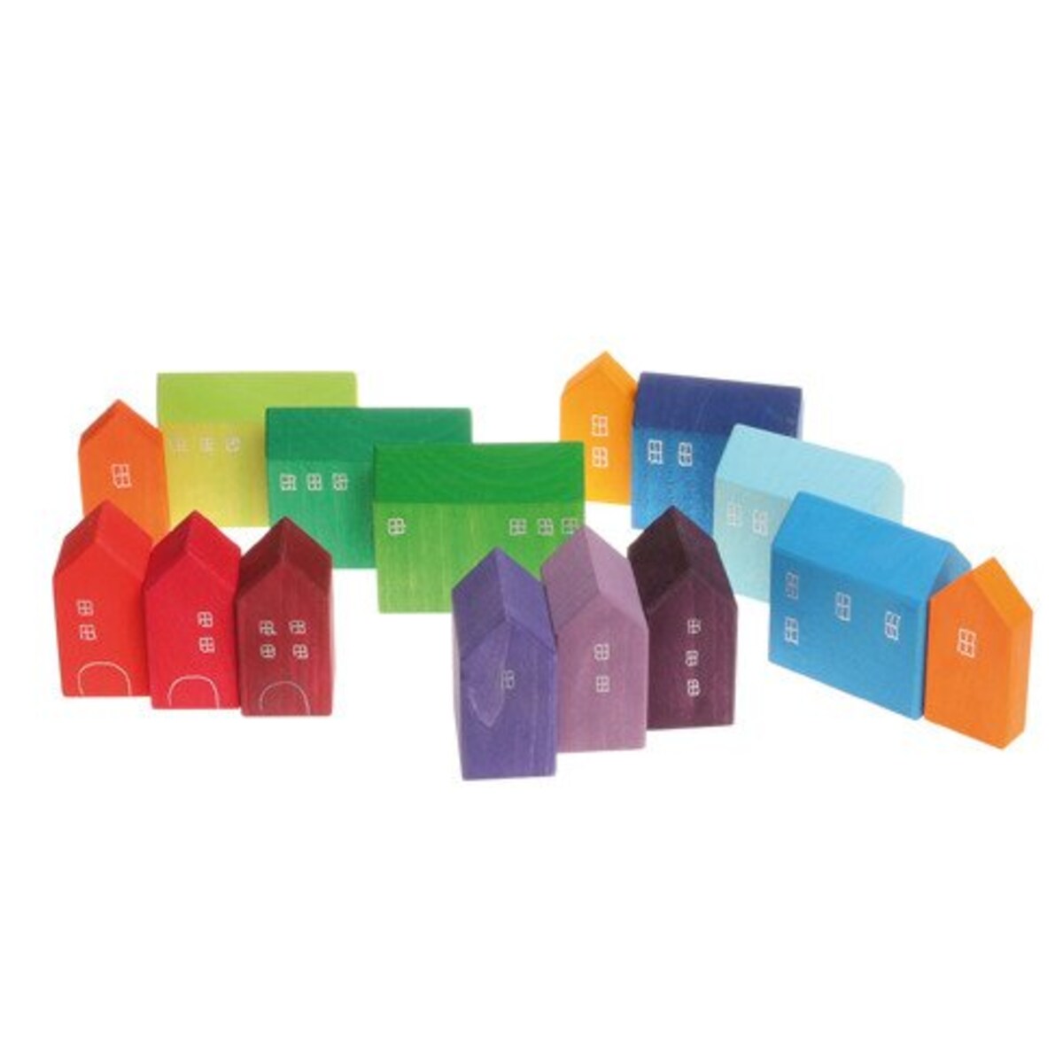 Drewniane klocki Grimm's dla dzieci Domki na ramie tęczowe 2+