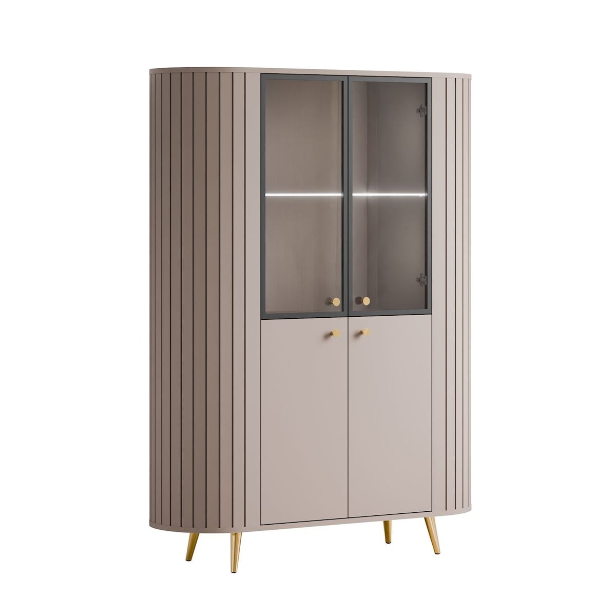 Witryna ELODIE II z oświetleniem LED, kaszmir / nóżki i uchwyty złoty chrom