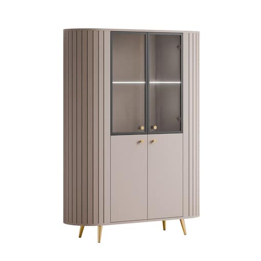 Witryna ELODIE II z oświetleniem LED, kaszmir / nóżki i uchwyty złoty chrom