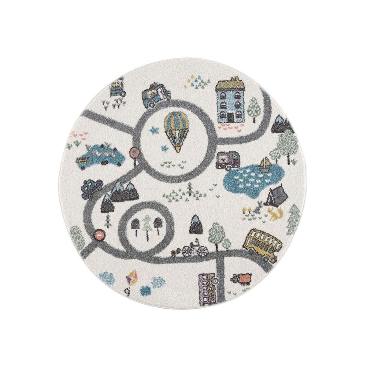 Dywan do pokoju dziecięcego okrągły Ulica Droga Animai 9376 Kremowy 120x120
