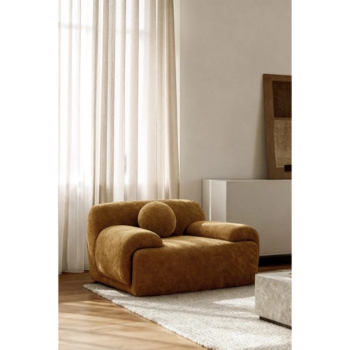 Fotel tapicerowany z poduszką Shirina, ciemny musztardowy