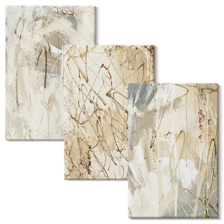 Zestaw 3 małych obrazów na płótnie - Abstrakcyjne wzory beż szarość - żółty