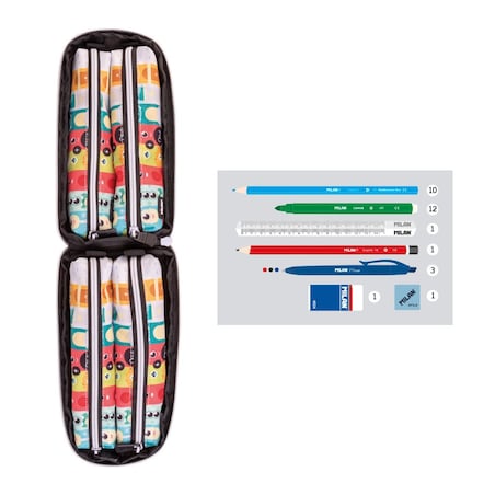 Multipiórnik owalny z 4 piórnikami MILAN ALIENS, czerwony