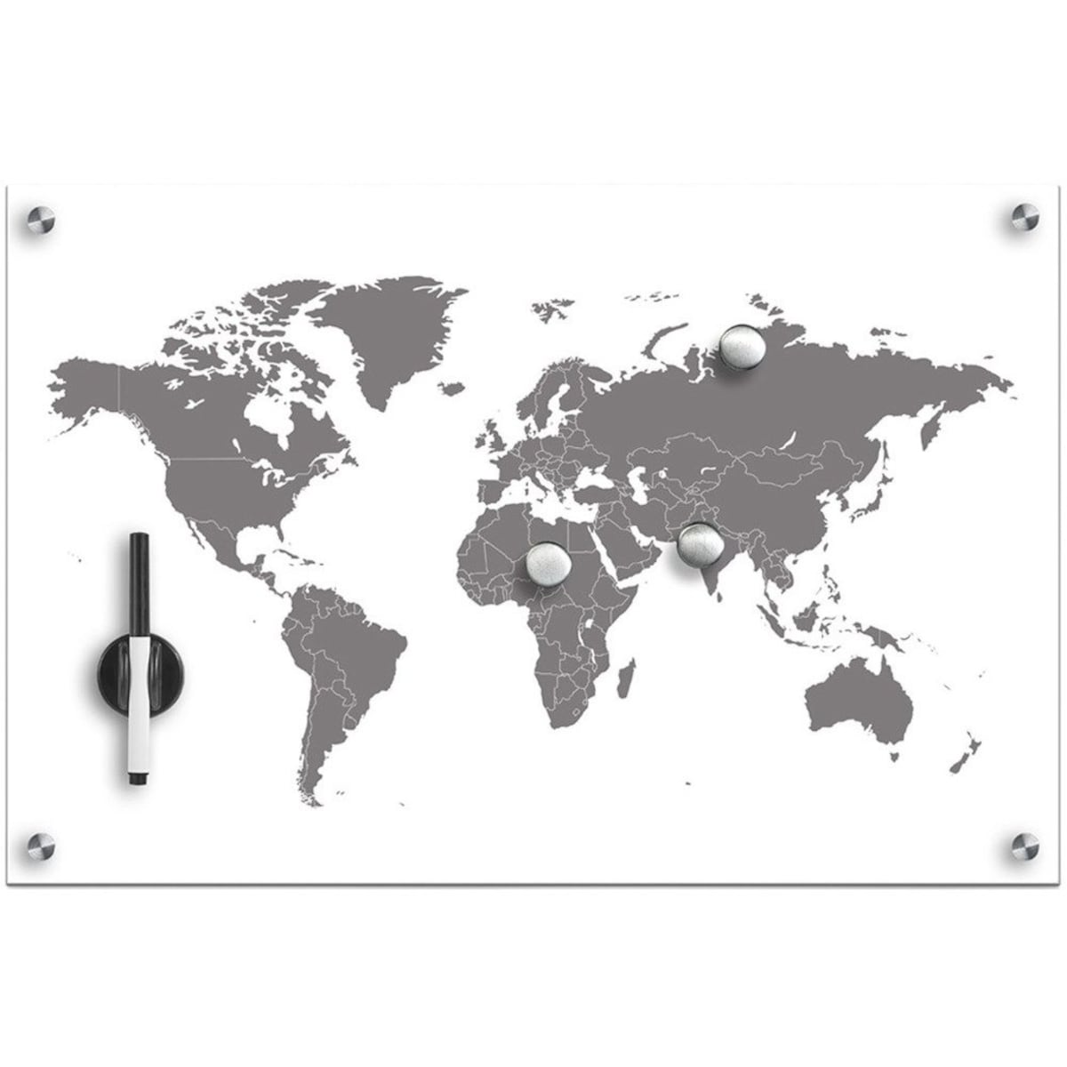 Tablica magnetyczna World + 3 magnesy, 60x40 cm, ZELLER, kolor biały, szkło