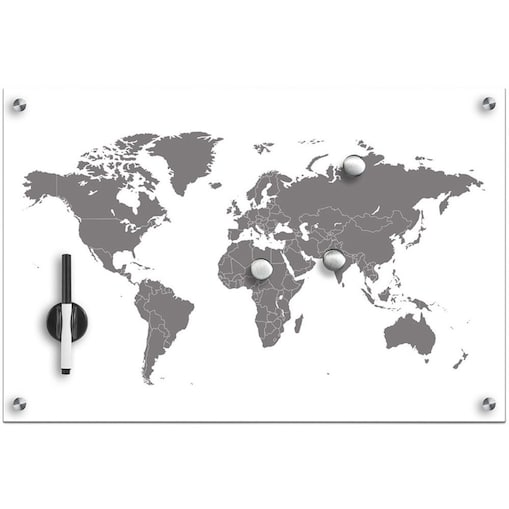 Tablica magnetyczna World + 3 magnesy, 60x40 cm, ZELLER, kolor biały, szkło