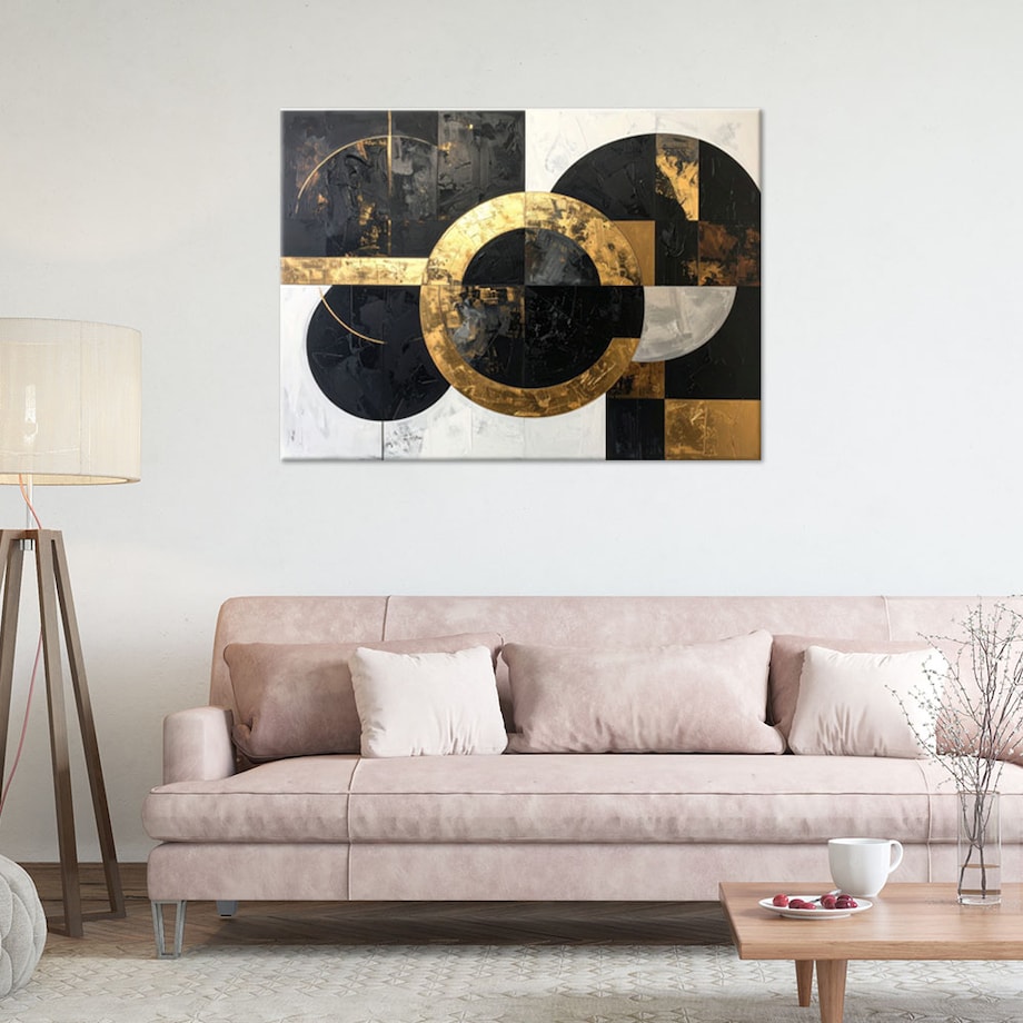 Obraz do salonu kuchni biura, Abstrakcja tekstura koła kształty czarno złoty