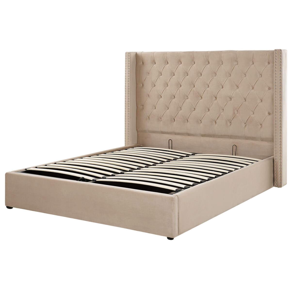 Łóżko z pojemnikiem welurowe 160 x 200 cm beżowe LUBBON