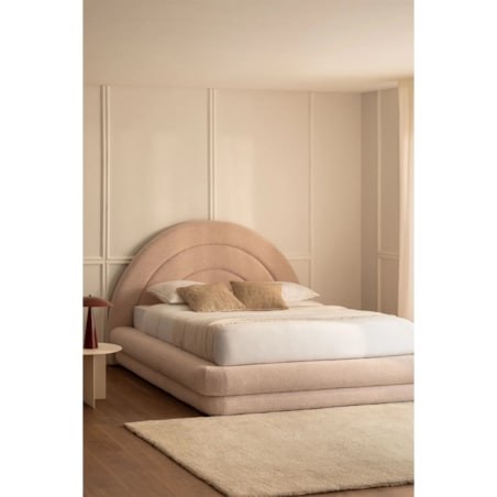 Łóżko z pojemnikiem na pościel, bouclé, blady róż Borzensi, 160x200 cm