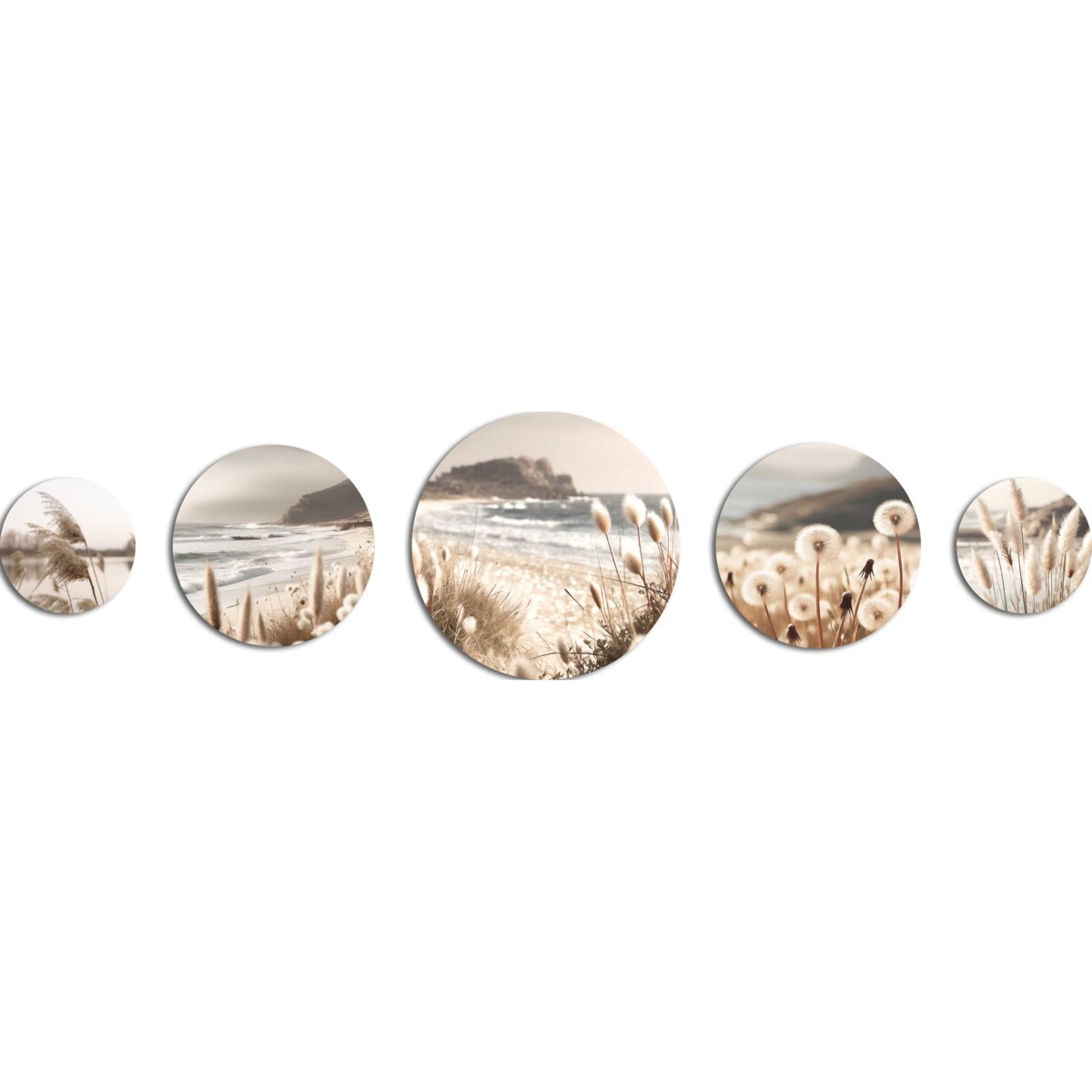 Okrągłe Obrazy na ścianę Beżowy Zestaw do salonu sypialni pokoju Trawy