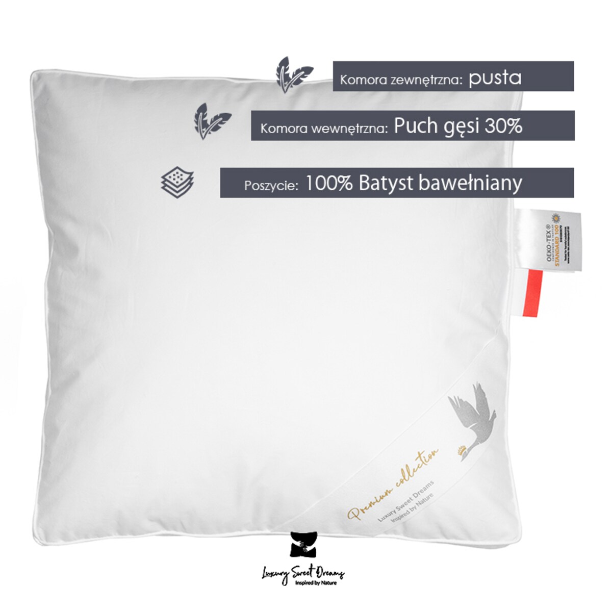 PODUSZKA PREMIUM 40x40CM PÓŁPUCH GĘSI 30%