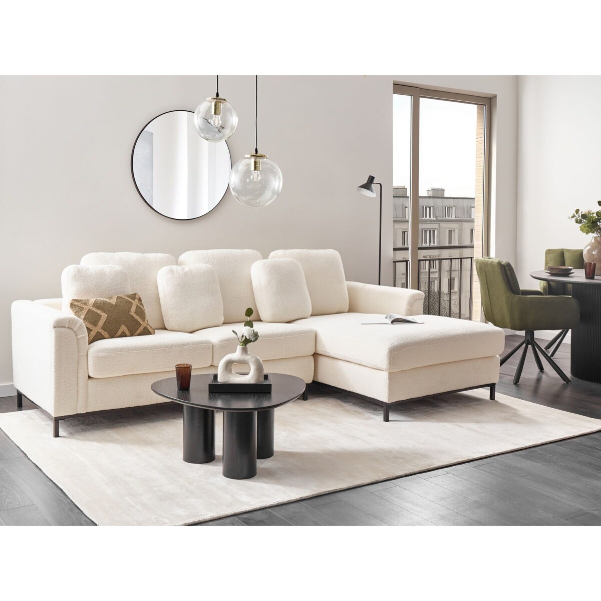 Sofa narożna lewostronna OSLO Biały Boucle dla 4 osób Lewostronny