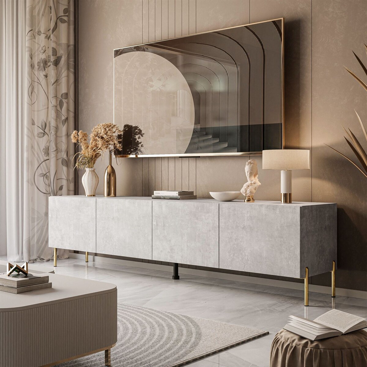 Szafka RTV COLGANTE 200 beton nogi złote proste