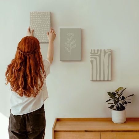 Zestaw 3 małych obrazów na płótnie - Wzory roślinne geometryczne - zielony