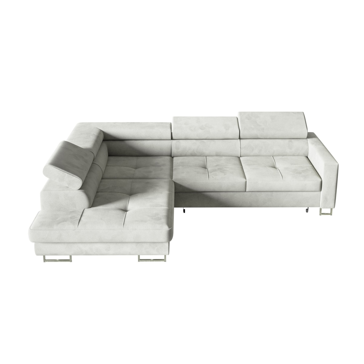 Narożnik rozkładany MERY L z regulowanymi zagłówkami na srebrnych nóżkach