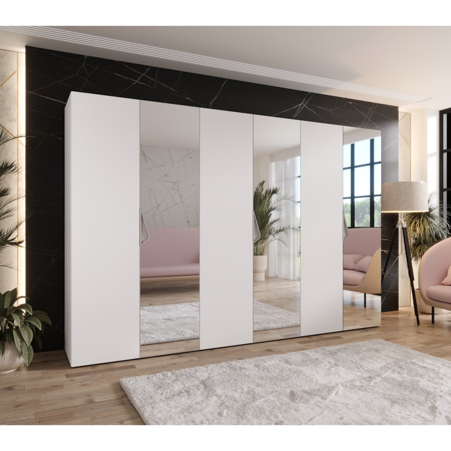 Szafa uchylna z lustrem Sandi 2 300 (3X100) wys 202 cm Biały + u Kaszmir