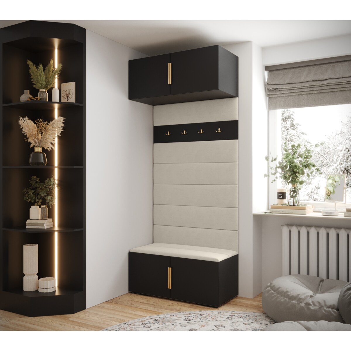 Garderoba do przedpokoju INOVA 1 czarny+złoty+manila02