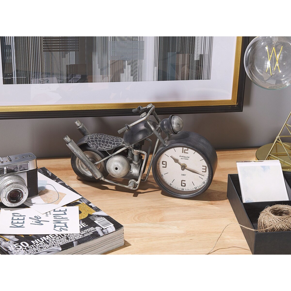 Zegar stojący w kształcie motoru czarno-srebrny BERNO