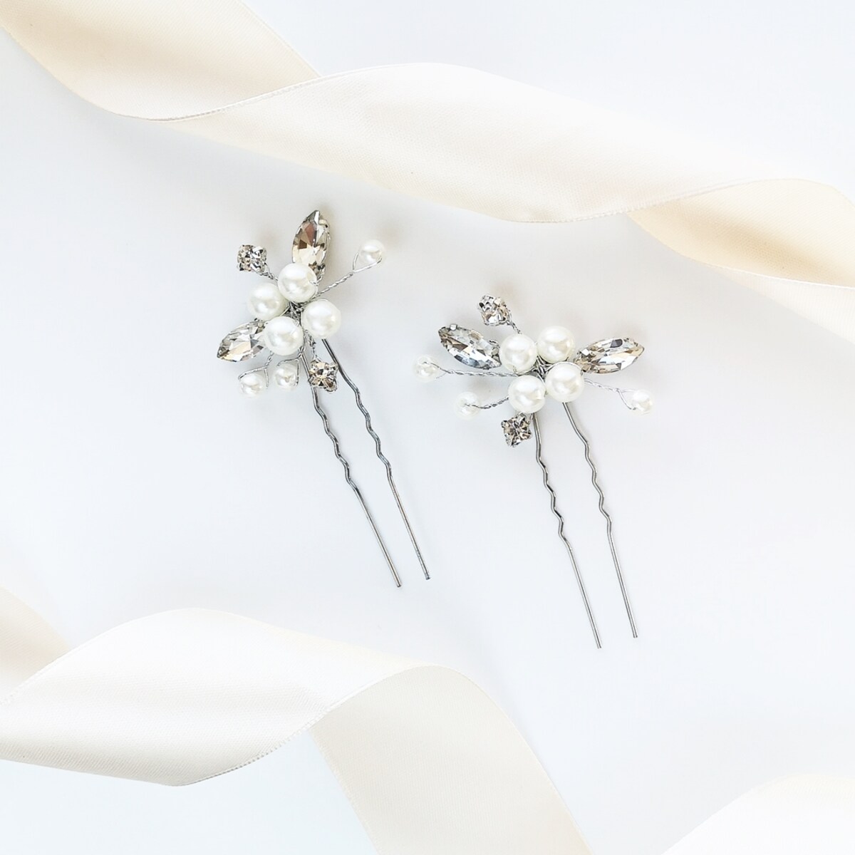 Komplet ozdób do włosów ślubnych kokówek cyrkonie listki