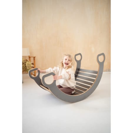 DUŻY bujak montessori + DUŻA zjeżdżalnia CHMURKI - szary