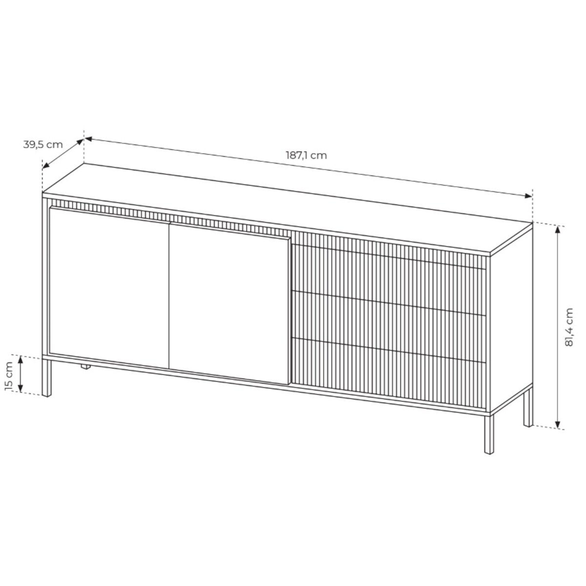 Komoda 187 2D3S ENSO ryflowana, czarna