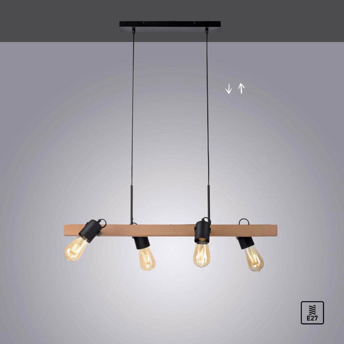 Wisząca lampa skandynawska Canop drewniana belka do salonu