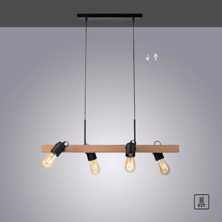 Wisząca lampa skandynawska Canop drewniana belka do salonu