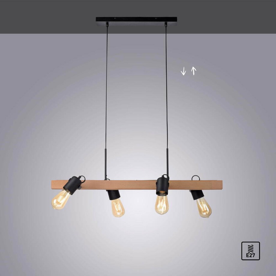 Wisząca lampa skandynawska Canop drewniana belka do salonu