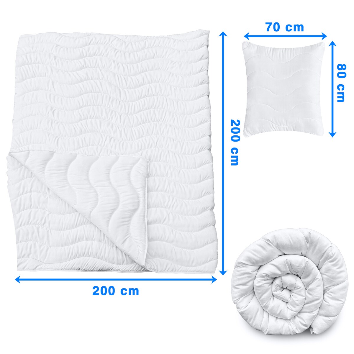 Kołdra Zimowa 200X200 Cm + Poduszka 70X80 Cm Zestaw Mikrofibra Antyalergiczna Pikowana