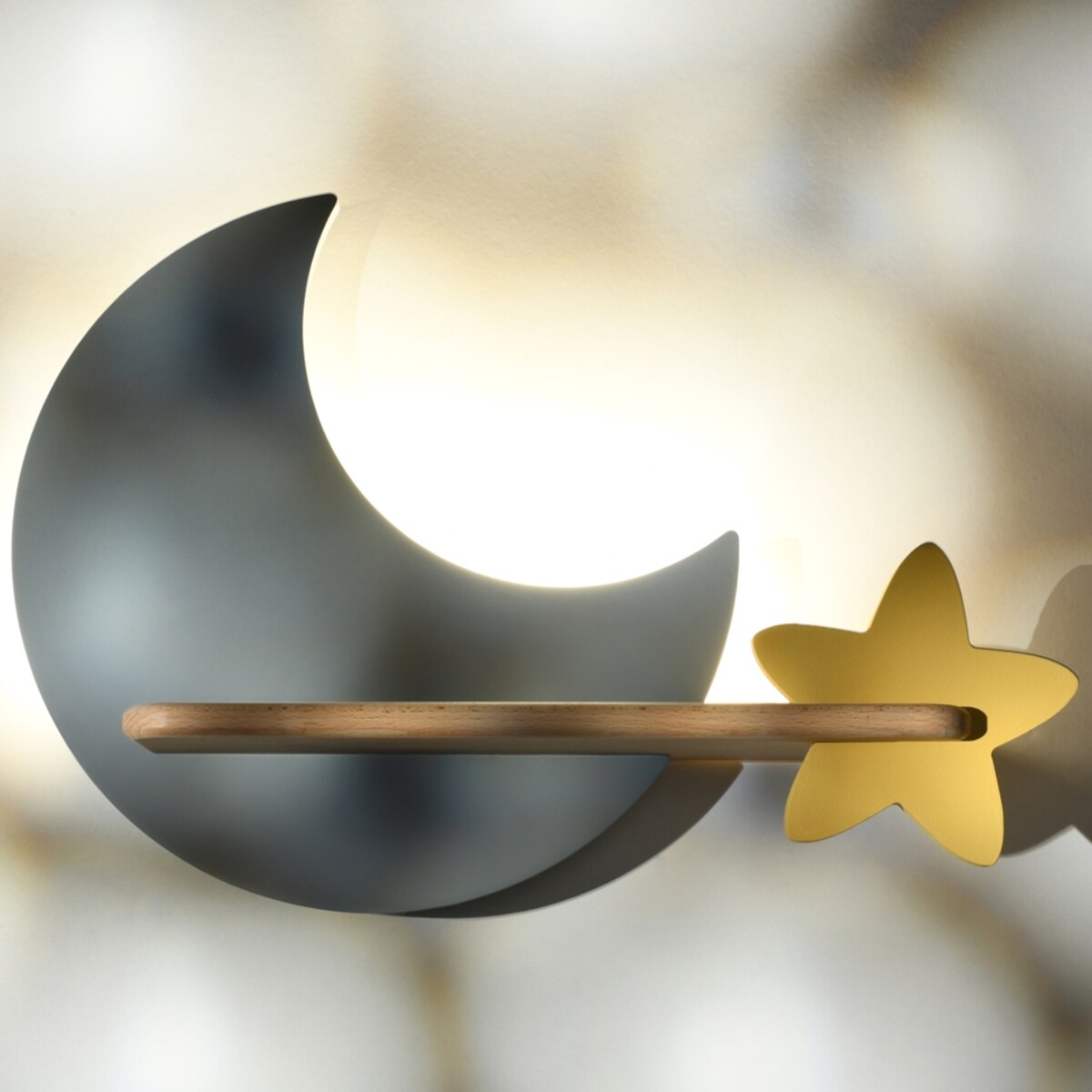 Dziecięcy kinkiet Moon drewniany księżyc LED 5W 4000K szary