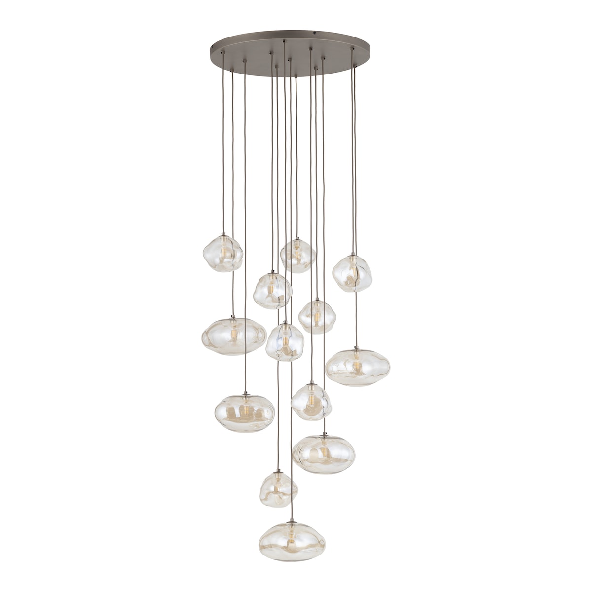 Lampa Wisząca Na Kole Tk Lighting Nebia Brązowa Tytan Kaskada 13Xg9 Koniakowe Klosze Nieregularne Szkło