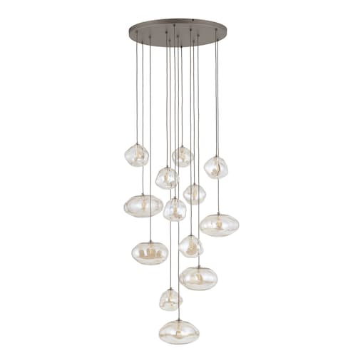 Lampa Wisząca Na Kole Tk Lighting Nebia Brązowa Tytan Kaskada 13Xg9 Koniakowe Klosze Nieregularne Szkło
