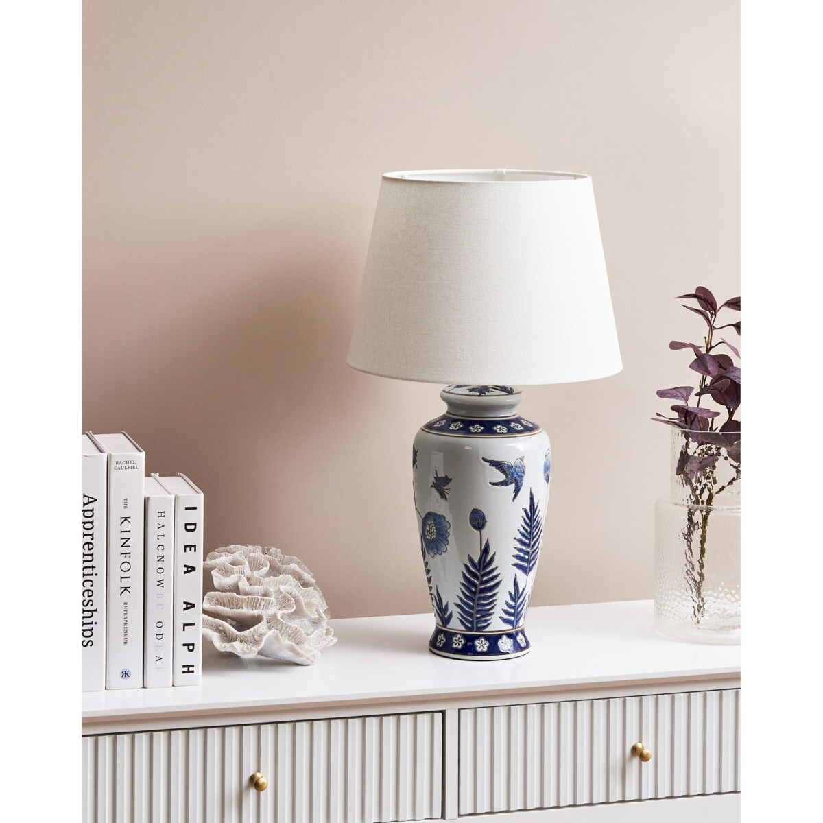Lampa stołowa BIJELA Porcelana Biały/ niebieski