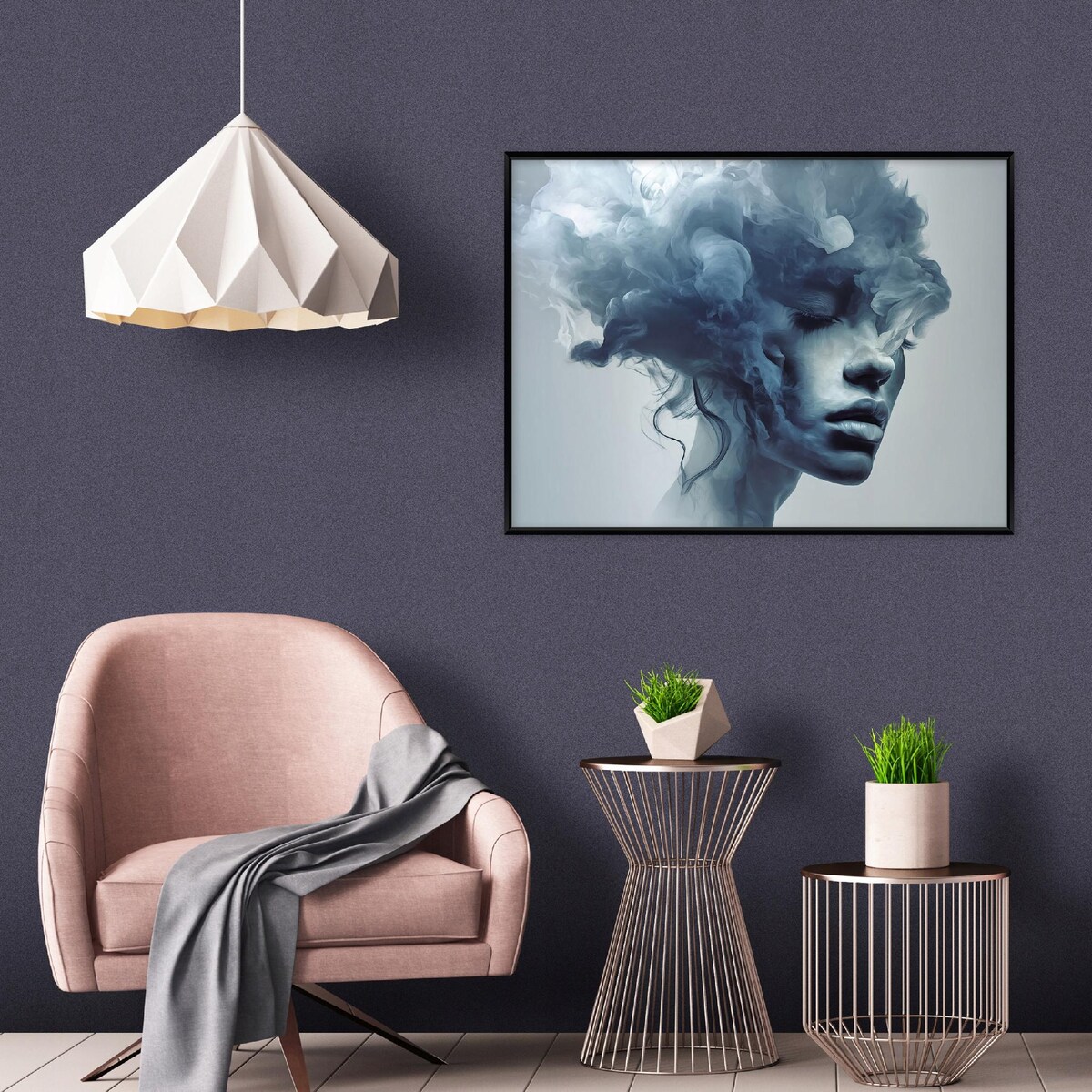 Obraz W Ramie Do Sypialni Salonu Na Płótnie Kobieta Abstrakcja Niebieski 60x40