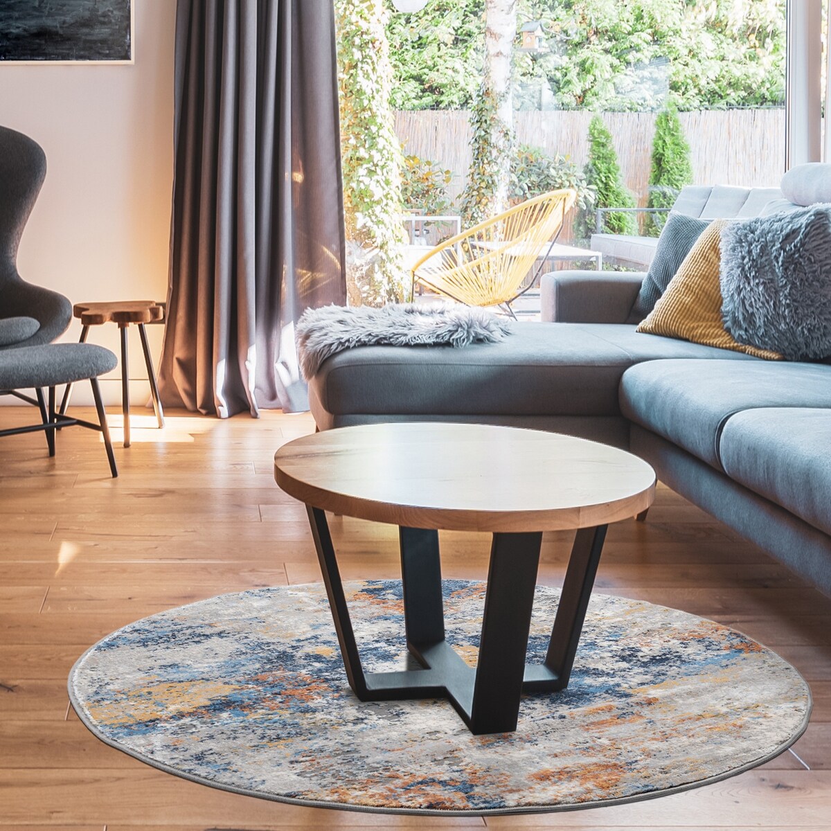 Dywan okrągły nowoczesny Studio 120 cm e-floor Okrągły Przecierka OEKO-TEX wielokolorowy