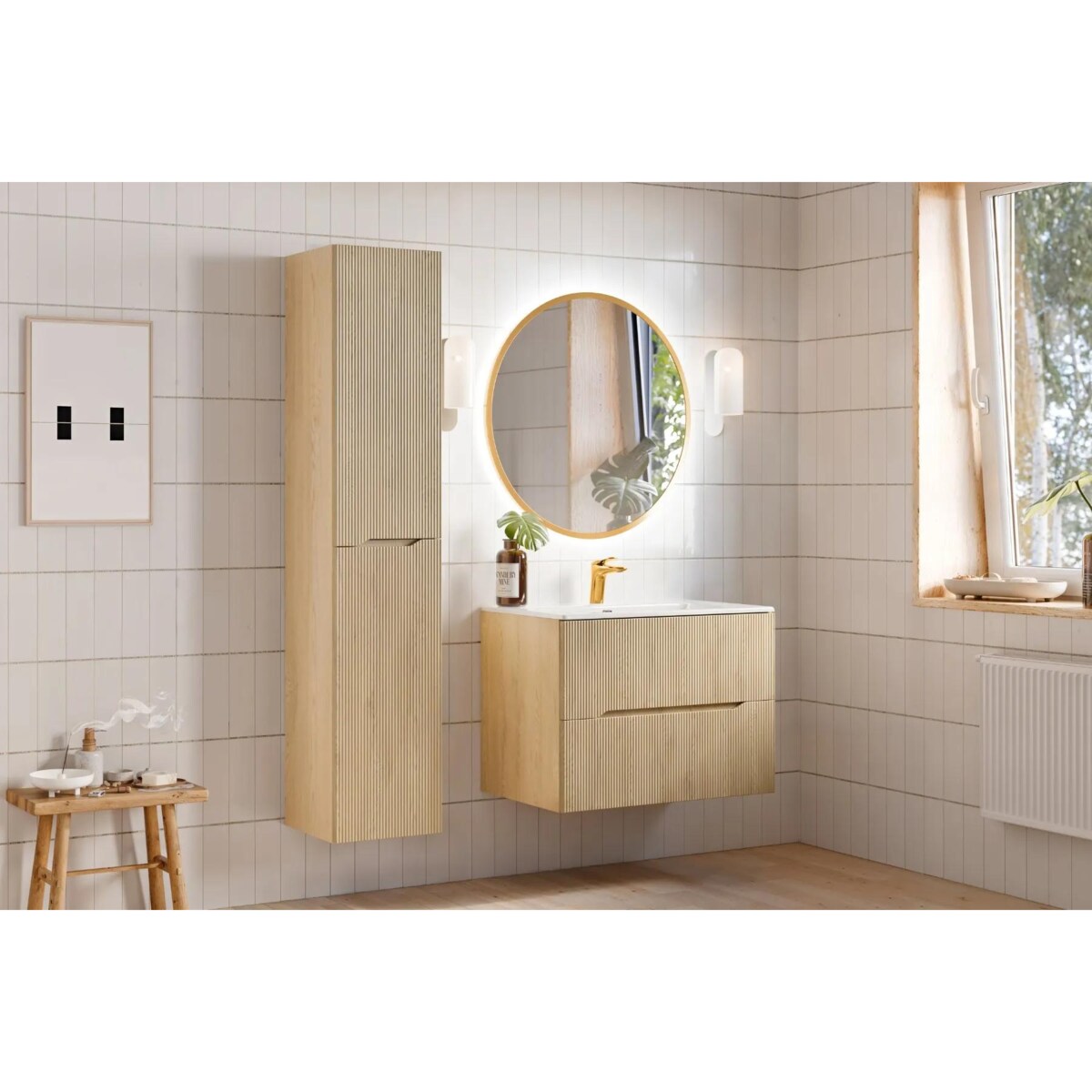 Szafka pod umywalkę NORDIC CREMONA 2S 80cm dąb cremona z umywalką wpuszczaną SKY