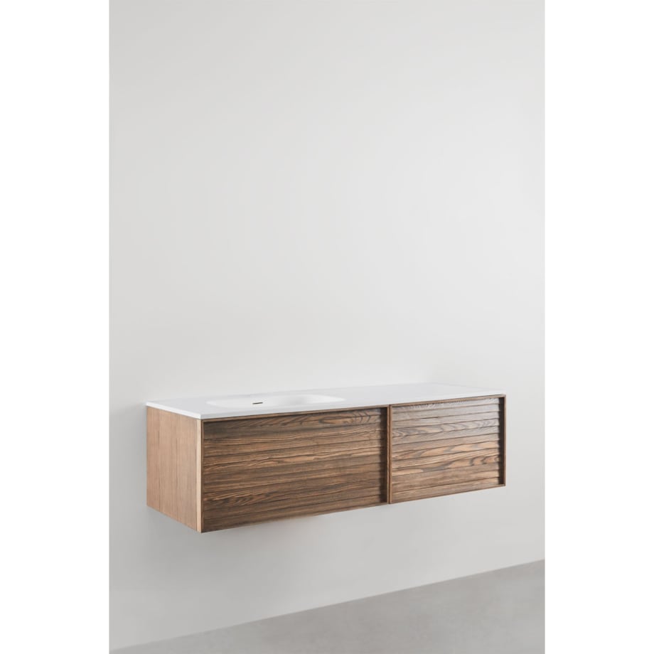 Drewniana komoda łazienkowa ze zintegrowaną umywalką Solea